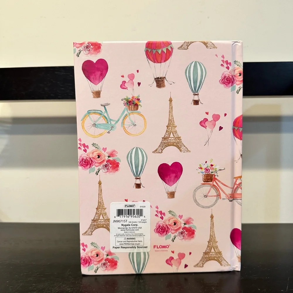 Paris Eiffel Tower Notebook Journal Floral Bicycle Hot Air Balloon Aesthetic